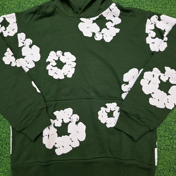 Green Denim Tear with White Floral Pattern Unisex - Picture 11 of 15